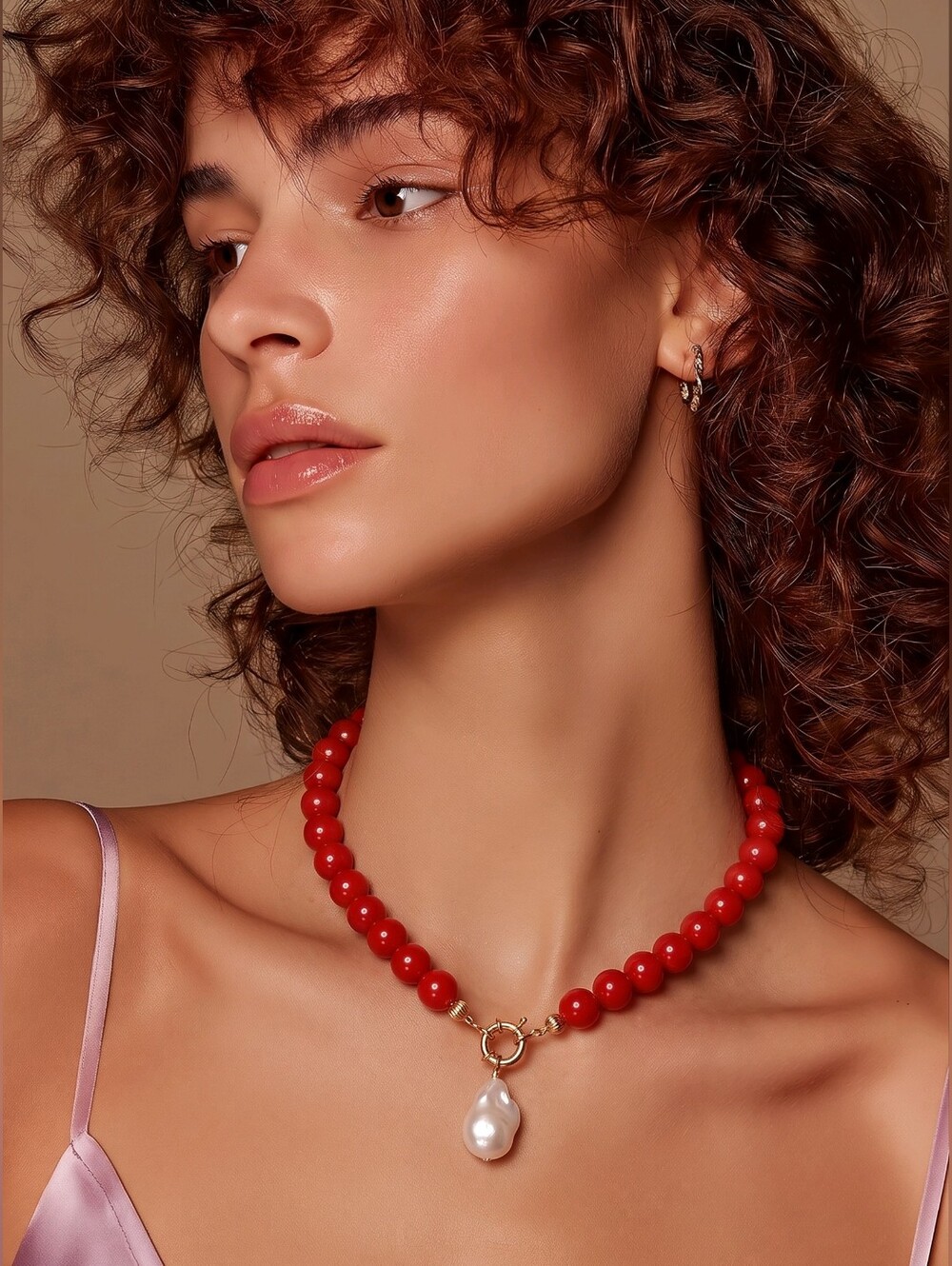 Mayamar Crimson Garnet Pearl Drop Necklace & Gift Bag